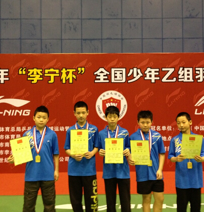 江苏翰文队在2014年“李宁杯”全国少年乙组羽毛球比赛中取得辉煌战绩