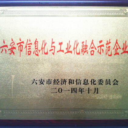 翰文公司被六安市市经信委评为“六安市信息化与工业化融合示范企业”