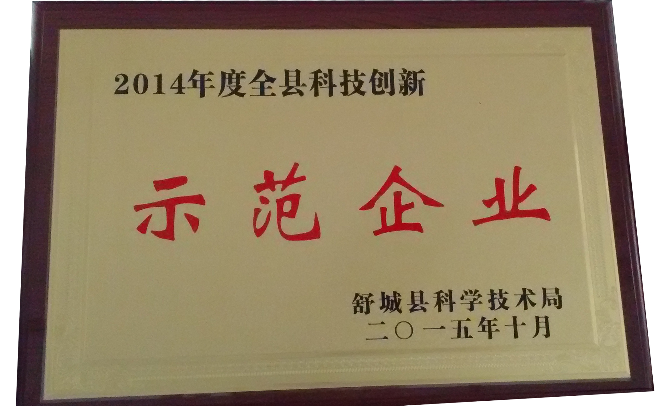 翰文公司被授予2014年度全县“科技创新示范企业”光荣称号